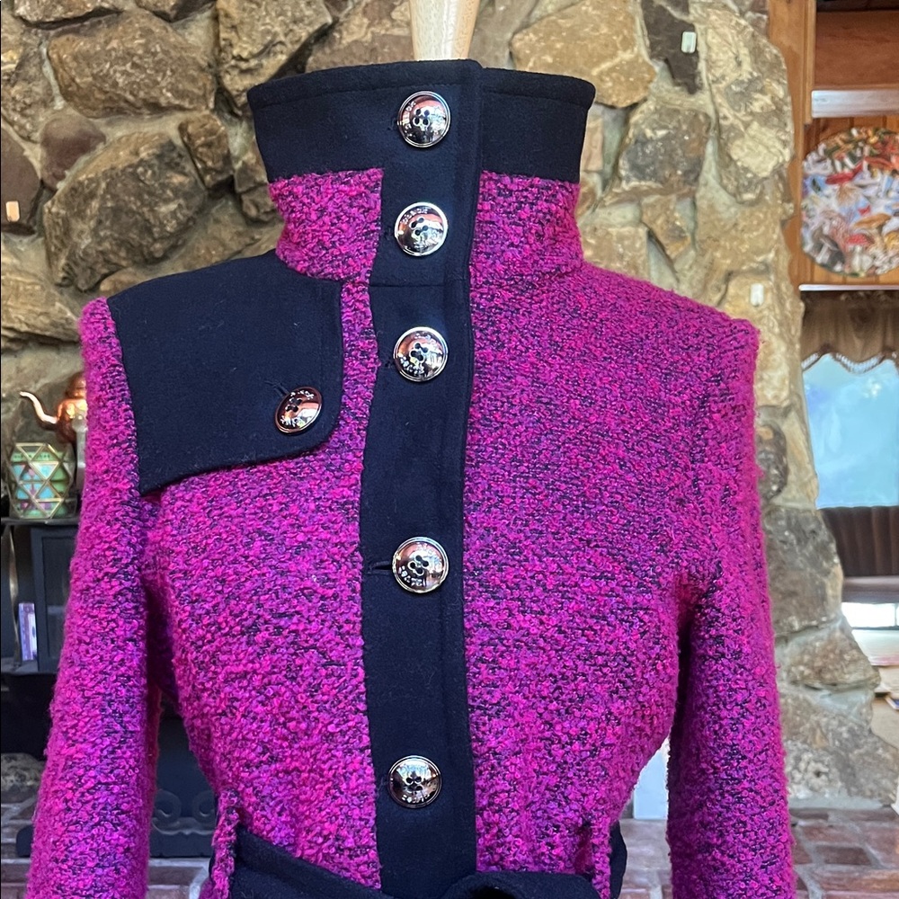 Black Rivet Fuchsia and Black Button Down Coat - Picture 9 of 13